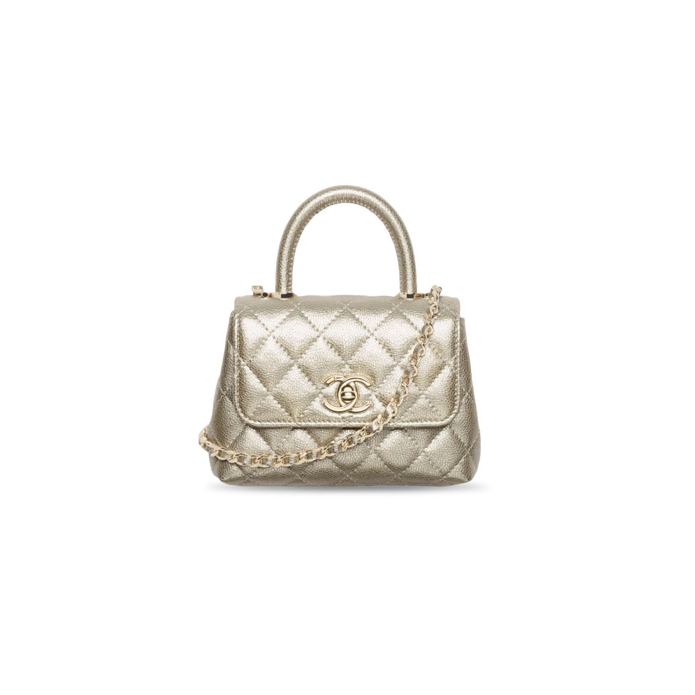 Ch**el 25k quilted calfskin shoulder bag in bright gold ap4244 (14.5*11.5*5.5cm)